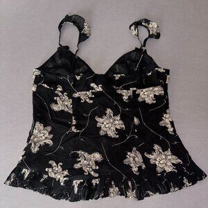 Guess black/dark cream tank top feather like design Size M